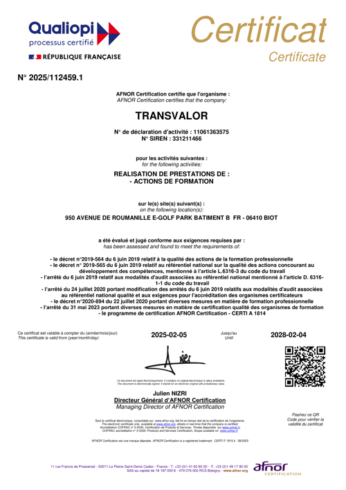 Certificat QUALIOPI Transavlor DLV 04.02.2028-1