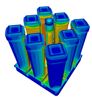 Temperature in several ingots cast in a cluster